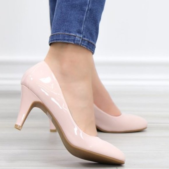 Shoes - Dusty Rose Paten Slip On Kitten Low Heel Pumps
